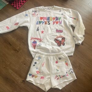 Colorful Graphic Sweatshirt and Shorts Set